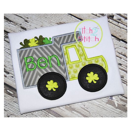 Shamrock Dump Truck Applique | Machine Embroidery Designs by JuJu