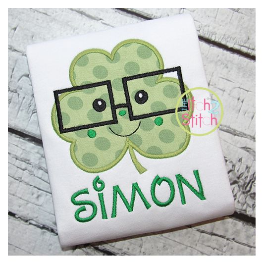 Shamrock Glasses Boy Applique | Machine Embroidery Designs by JuJu