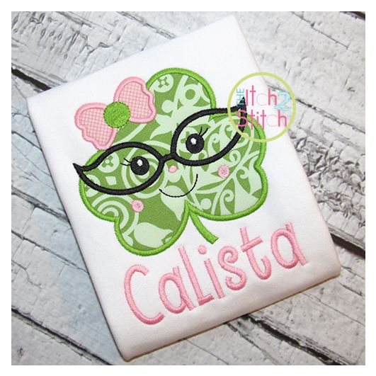Shamrock Glasses Girl Applique | Machine Embroidery Designs by JuJu