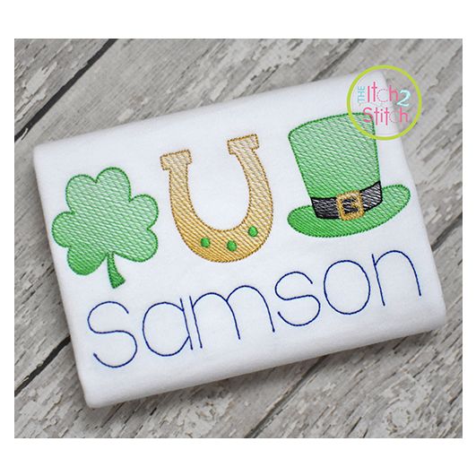 Shamrock Horseshoe Hat Trio Sketch | Machine Embroidery Designs by JuJu
