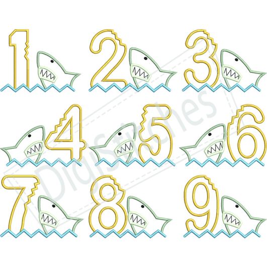 Shark Bite Birthday Numbers Applique