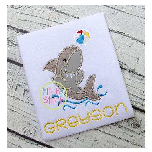 Shark Beach Ball Applique | Machine Embroidery Designs by JuJu