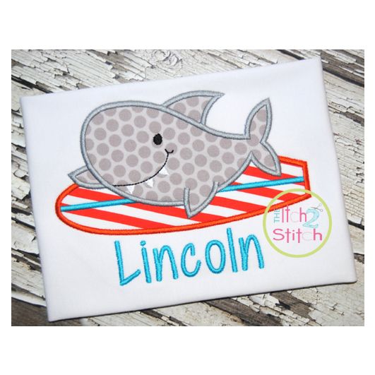 Shark Surfboard Applique | Machine Embroidery Designs by JuJu