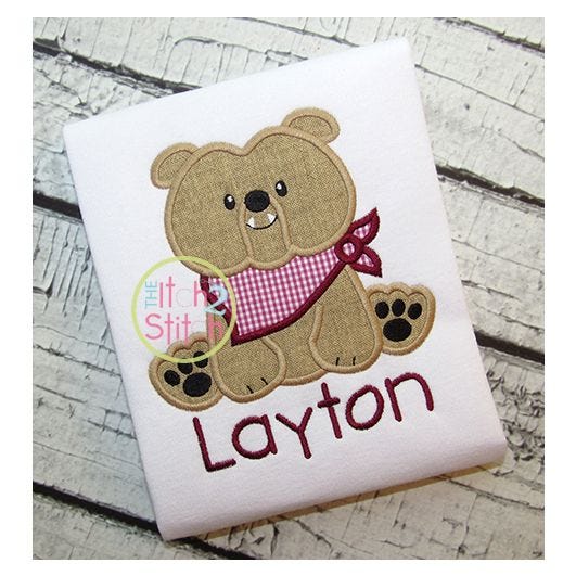 Sitting Bulldog Mascot Applique | Machine Embroidery Designs by JuJu