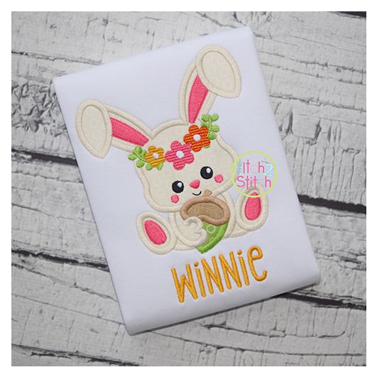 Sitting Bunny Acorn Applique | Machine Embroidery Designs by JuJu
