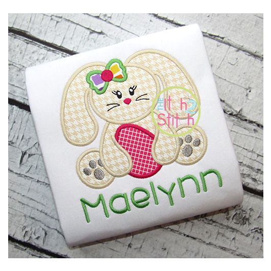 Sitting Bunny Egg Girl Applique | Machine Embroidery Designs by JuJu