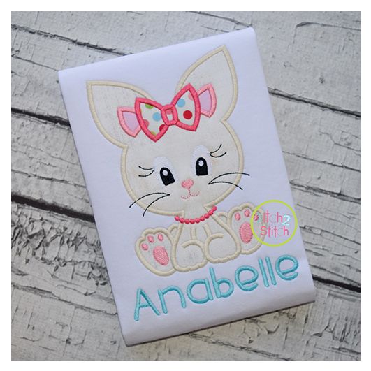 Sitting Bunny Girl 2 Applique | Machine Embroidery Designs by JuJu