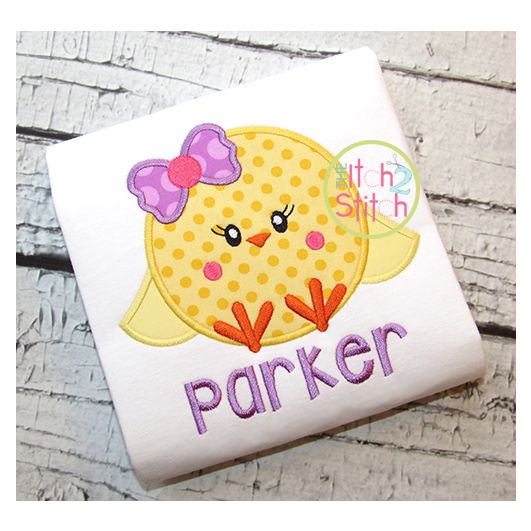 Sitting Chick Girl Applique | Machine Embroidery Designs by JuJu