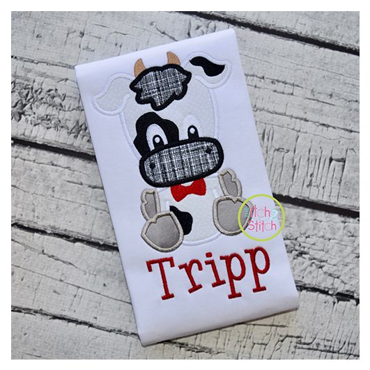 Sitting Cow Boy Applique | Machine Embroidery Designs by JuJu