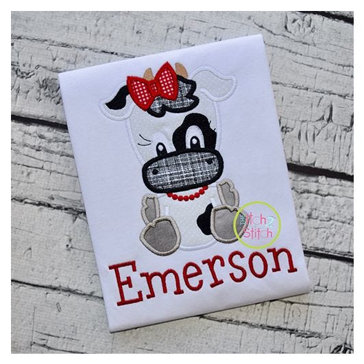 Sitting Cow Girl Applique | Machine Embroidery Designs by JuJu