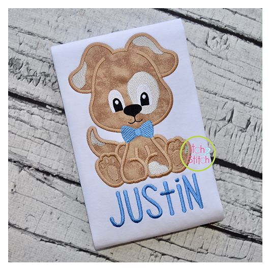 Sitting Dog Boy Applique | Machine Embroidery Designs by JuJu