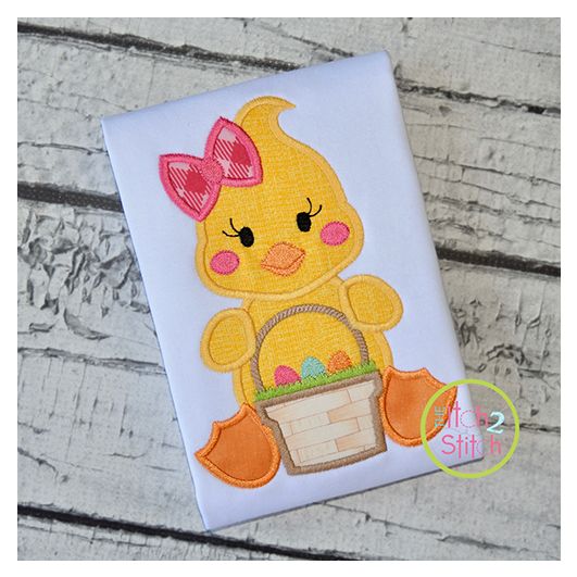 Sitting Duck Basket Girl Applique | Machine Embroidery Designs by JuJu