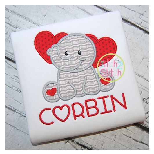 Sitting Elephant Hearts Applique | Machine Embroidery Designs by JuJu