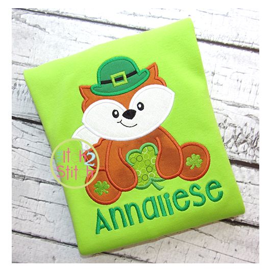 Sitting Fox Shamrock Applique | Machine Embroidery Designs by JuJu