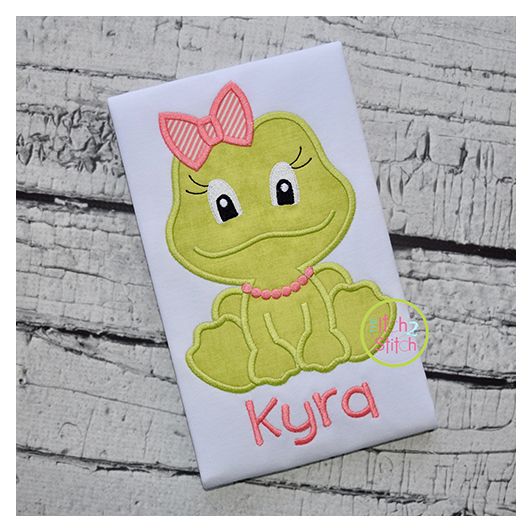 Sitting Frog Girl Applique | Machine Embroidery Designs by JuJu