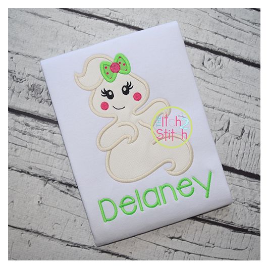Sitting Ghost Girl Applique | Machine Embroidery Designs by JuJu