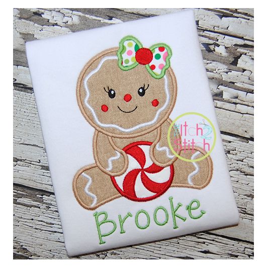 Sitting Gingerbread Girl Applique | Machine Embroidery Designs by JuJu