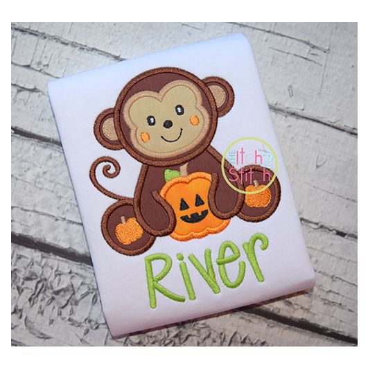 Sitting Halloween Monkey Applique | Machine Embroidery Designs by JuJu