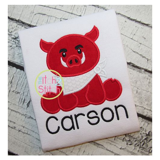 Sitting Hog Mascot Applique | Machine Embroidery Designs by JuJu