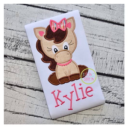 Sitting Horse Girl Applique | Machine Embroidery Designs by JuJu