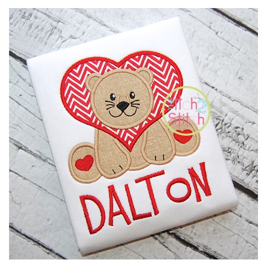 Sitting Lion Hearts Applique | Machine Embroidery Designs by JuJu