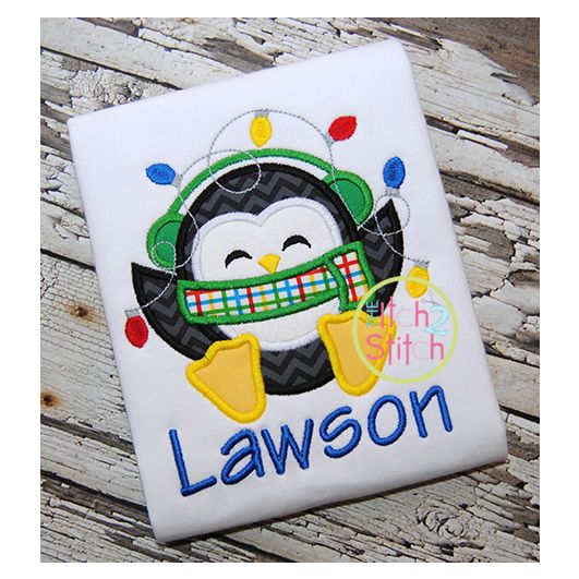 Sitting Penguin Lights Applique | Machine Embroidery Designs by JuJu