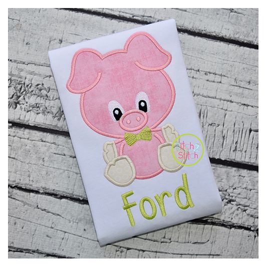 Sitting Pig Boy Applique | Machine Embroidery Designs by JuJu
