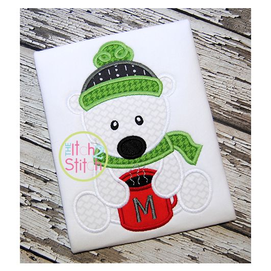 Sitting Polar Bear Mug Applique | Machine Embroidery Designs by JuJu