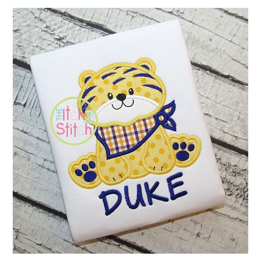 Sitting Tiger Mascot Applique | Machine Embroidery Designs by JuJu