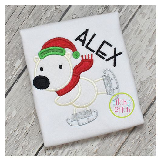 Skating Polar Bear Applique | Machine Embroidery Designs by JuJu