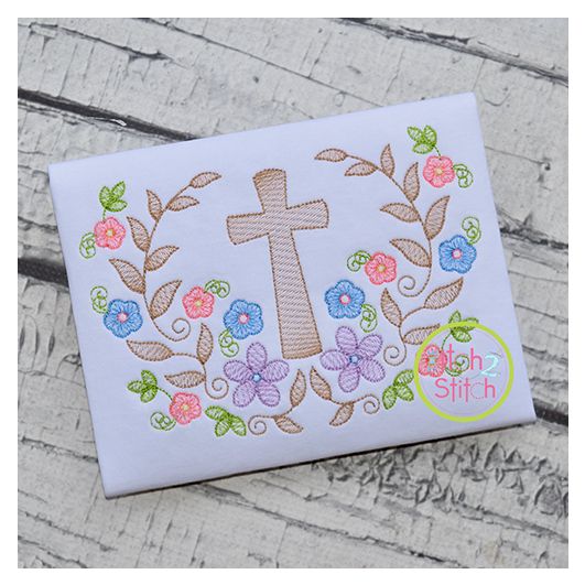 Itch 2 Stitch Cross Floral Swag Sketch Digital Embroidery Machine Designs by JuJu
