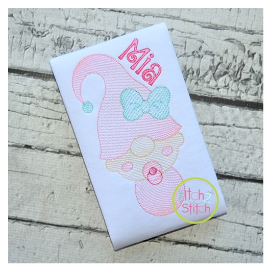 Gnome Baby Girl Sketch | Machine Embroidery Designs by JuJu
