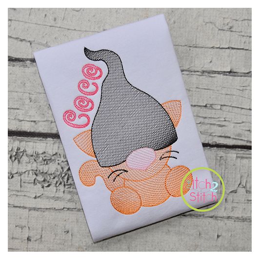 Gnome Cat Sketch | Machine Embroidery Designs by JuJu