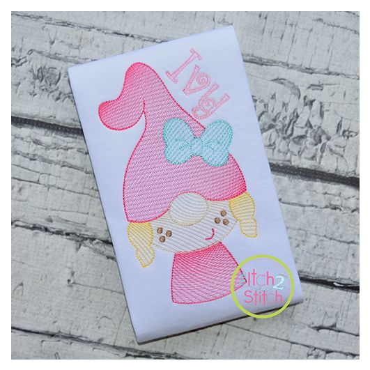 Gnome Little Girl Sketch | Machine Embroidery Designs by JuJu
