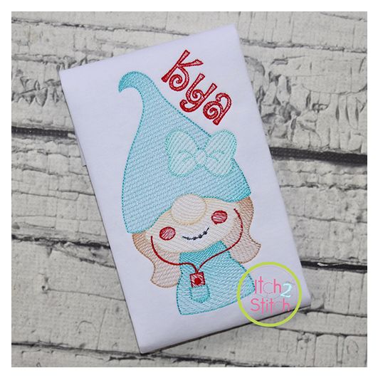 Gnome Teen Girl Sketch | Machine Embroidery Designs by JuJu