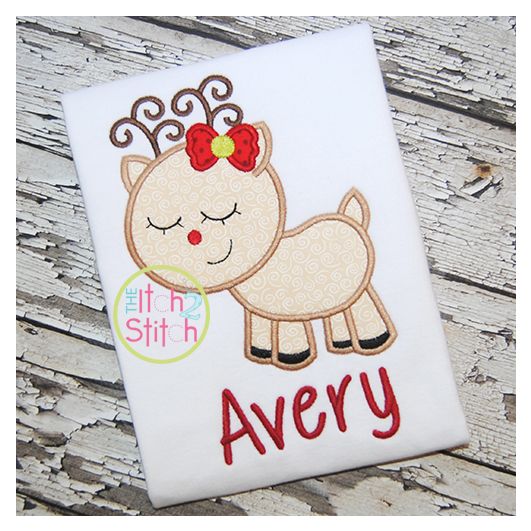 Sleepy Reindeer Girl Applique | Machine Embroidery Designs by JuJu