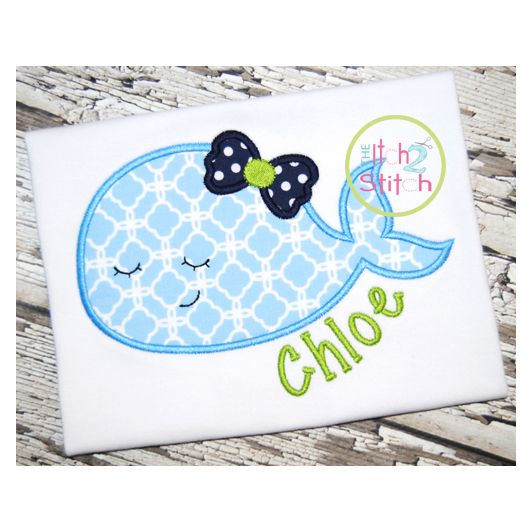 Sleepy Whale Girl Applique | Machine Embroidery Designs by JuJu