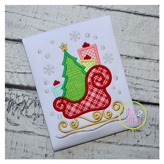 Sleigh with Tree Applique | Machine Embroidery Designs by JuJu