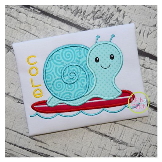 Snail Surfboard Applique | Machine Embroidery Designs by JuJu