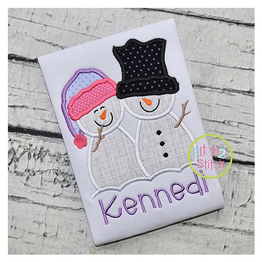 Snowman Couple Applique | Machine Embroidery Designs by JuJu