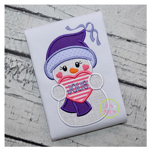 Snowgirl Holding Heart Applique | Machine Embroidery Designs by JuJu