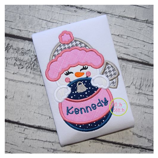 Snowgirl Ornament Peeker Applique | Machine Embroidery Designs by JuJu