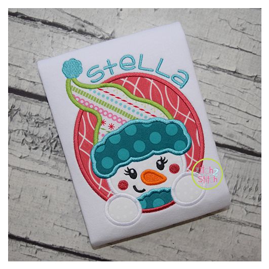 Snowgirl Oval Applique | Machine Embroidery Designs by JuJu