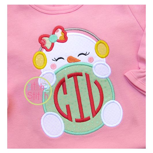 Snowman Peeker Girl Applique | Machine Embroidery Designs by JuJu