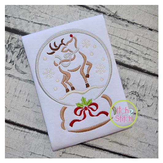 Snow Globe Reindeer Embroidery | Machine Embroidery Designs by JuJu