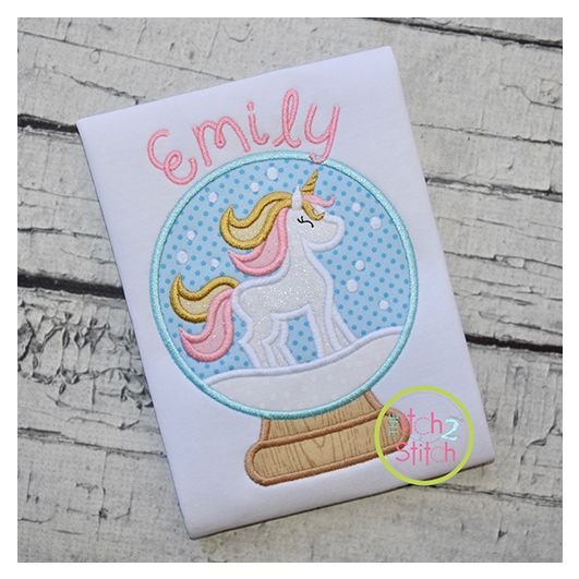 Snow Globe Unicorn Applique | Machine Embroidery Designs by JuJu