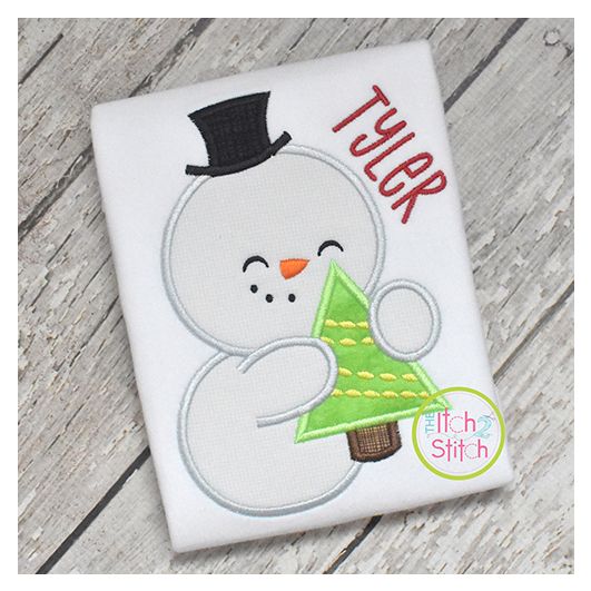 Snowman Hugging Tree Boy Applique | Machine Embroidery Designs by JuJu
