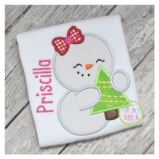 Snowman Hugging Tree Girl Applique | Machine Embroidery Designs by JuJu