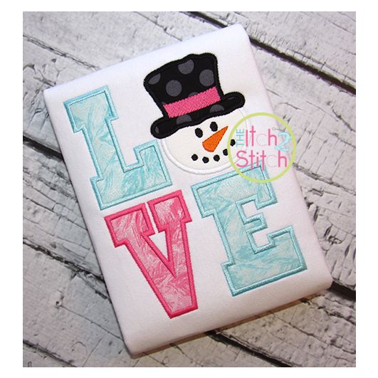 Snowman Face LOVE Applique | Machine Embroidery Designs by JuJu