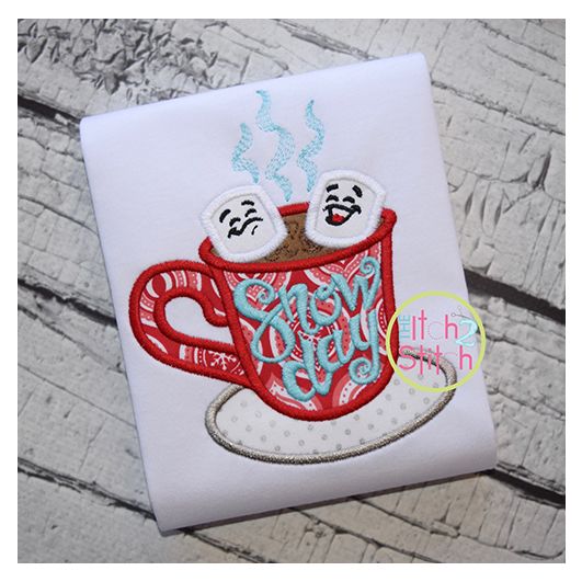 Snow Day Hot Chocolate Applique | Machine Embroidery Designs by JuJu